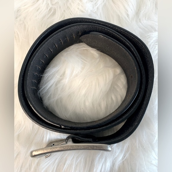 Black and Silver Leather Belt with Metal Buckle - Picture 2 of 5